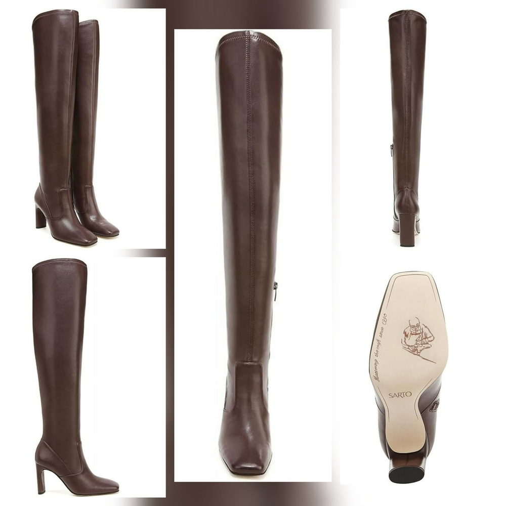 Sarto By Franco Sarto Over the Knee Block Boots 7.5 M WIDE Calf Chocolate Brown - Picture 5 of 16
